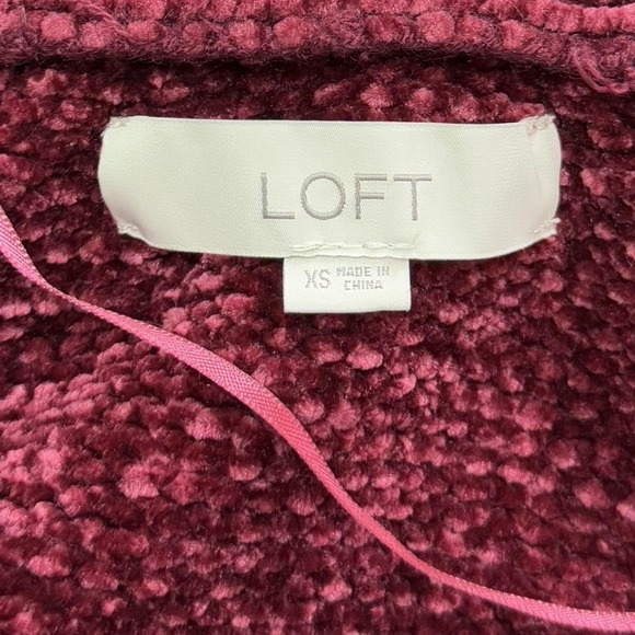 Ann Taylor Loft Cardigan Sweater Women's XS Burgundy Red Chenille Open Front - Picture 5 of 8